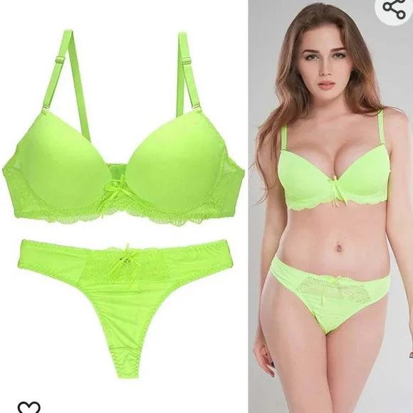*SOLD* Neon Green Padded push up Bra size Medium - Picture 2 of 5